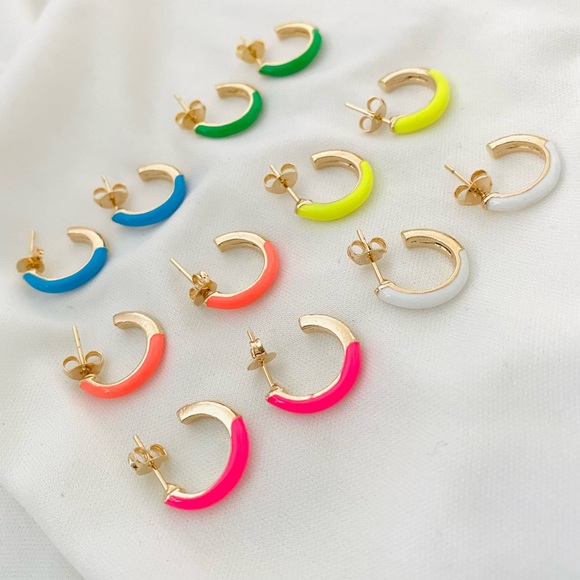 Neon Enamel Hoop Earrings - Picture 8 of 8